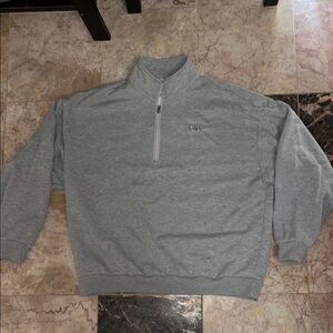 ALO Yoga large L Gray grey Half-Zip Sweater sweatshirt top silver logo